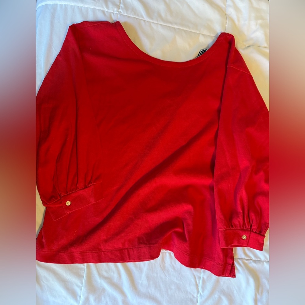 J Crew Red 3/4 shirt with tie ribbon back.